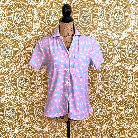 Frankie’s Bikinis Coco Terry Button Up Short Sleeve Shirt in Daisy Dream size XS - Picture 4 of 8